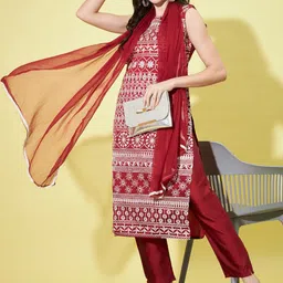 VredeVogel Ethnic Motifs Embroidered Kurta With Trousers & Dupatta-picture-27