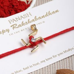 PANASH Men Gold-Toned AD Stone Handcrafted Convertible Pendant Rakhi With Roli Chawal-image-99