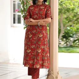 PIROH Women Printed Regular Pure Cotton Kurta with Trousers-57