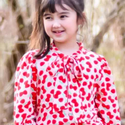 Cherry Crumble Girls Peach-Coloured & Red Conversational Printed A-Line Pure Cotton Top-2