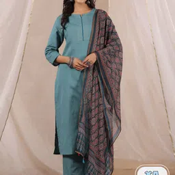 Sangria Round Neck Pure Cotton Kurta With Trouser & Dupatta-24