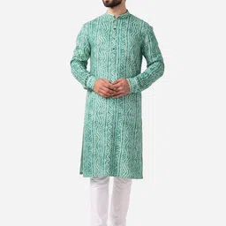 THE KURTA COMPANY Bandhani Printed Mandarin Collar Straight Cotton Silk Kurta-image-32