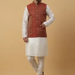 KRAFT INDIA Mandarin Collar Straight Kurta & Churidar With Nehru Jacket-image-17