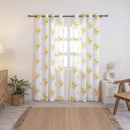 HOMEMONDE Yellow & White Set of 2 Floral Sheer Window Curtain-18