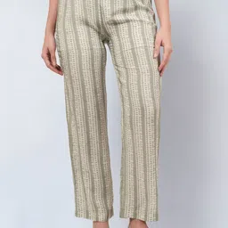 First Resort by Ramola Bachchan Women Smart Striped Mid-Rise Cotton Parallel Trousers-image-58