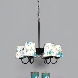 Devansh White & Blue Printed Iron Quirky Ceiling Lamp-13