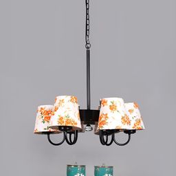 Devansh White & Orange Printed Iron Quirky Ceiling Lamp-11