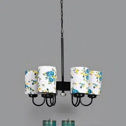 Devansh White & Blue Printed Iron Quirky Ceiling Lamp-7