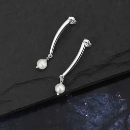 Carlton London Silver-Toned & White Rhodium-Plated Beaded Contemporary Drop Earrings-12