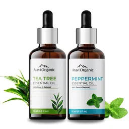 Aravi Organic Set of 100% Pure Tea Tree & Peppermint Essential Oil For Hair & Skin Care-18