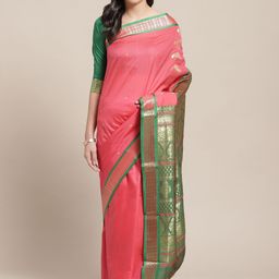 Chhabra 555 Coral Pink Woven Design Kanjeevaram Saree-image-33