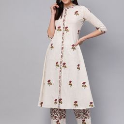 Idalia Women Off-White & Burgundy Handblock Print Kurta with Palazzos-33