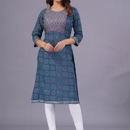 SARAI CREATIONS Round Neck Floral Thread Embroidered Bandhani Print Straight Kurta-picture-10