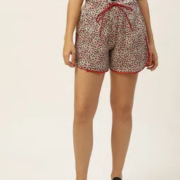 An Episode Women Beige & Maroon Animal Printed Loose Fit Regular Shorts-picture-18