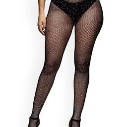 Xivir Rhinestone-Studded Self-Design Sheer Stretchable Pantyhose Stockings-image-94