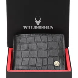 WildHorn Men Black Crocodile Skin Textured RFID Protected Genuine Leather Two Fold Wallet-picture-51