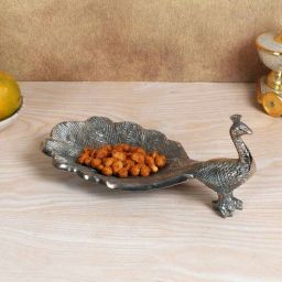 amaya decors Peacock Aluminium Silver Small Gifting Platter-picture-18