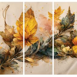 RANDOM Beige & Yellow 3 Piece Canvas Floral and Botanical Painting Wall Art-7