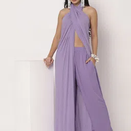 Moomaya Women Draped Halter Neck Top with Palazzos-image-20