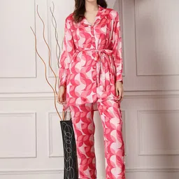 Stylum Pink & White Floral Printed Cuban Collar Shirt With Straight Trousers-picture-26
