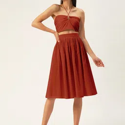 DressBerry Women Maroon Solid Halter Neck Co-Ord Set-image-58