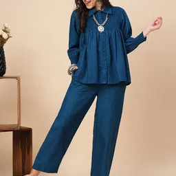 Globus Shirt-Collar Smocked yoke A-Line Top With Trouser-picture-36