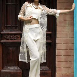QISSA Self Design Top With Trouser & Shrug-picture-14