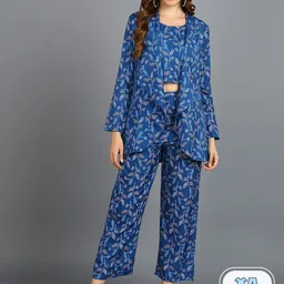 VAHSON Printed Crop Top & Trousers With Shrug-image-8