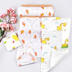 Moms Home Pack Of 5 Infant Kids Organic Muslin Cotton Baby Apparel Gift Set-32