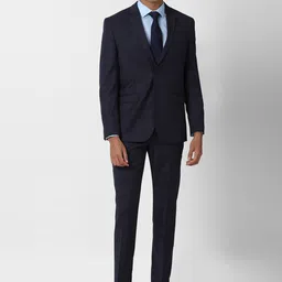 Van Heusen Men Navy Blue Checked Slim-Fit Single-Breasted Two-Piece Formal Suit-image-69