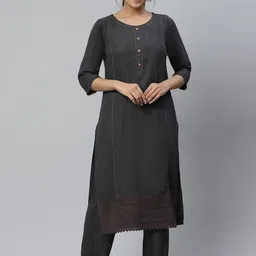 Aurelia Women Grey Solid Viscose Kurta Set with Palazzos-42