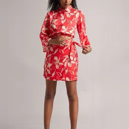 Zaccai Women's Red Satin Abstract Regular Co-ord Set-picture-35