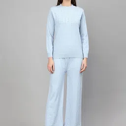 BROOWL Women Blue Self Design Woolen Co-Ords-4