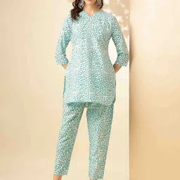 Shaily Blue Abstract Printed Pure Cotton Tunic With Trouser-7