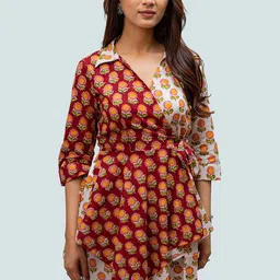 TSUCCHI TRADITIONS Printed Pure Cotton Shades in a Day Sanganeri Angrakha Style Co-ord Set-image-38