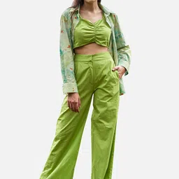 NEOFAA Women 3 Piece Printed Green Cotton Co-Ords-picture-40