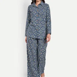 Krati Creations Printed Shirt Collar Pure Cotton Shirt With Printed Palazzos-image-22