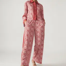 Muvazo Printed Shirt Collar Shirt & Palazzos-15