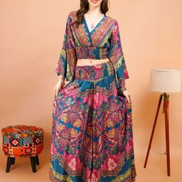 Boholyfe Printed V-Neck Crop Top With Palazzos Co-Ords-image-73