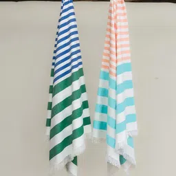 MUSH Green and White 2 Pieces Striped 250 GSM Bamboo Bath Towels-image-23