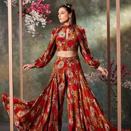 Mehak Murpana Printed and Embroidered	Top and Palazzo Co-Ords-picture-14
