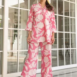 JISORA Printed Pure Cotton Top With Palazzo Co-Ords-picture-34