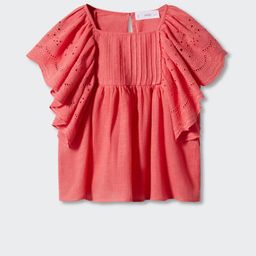 Mango Kids Girls Pure Cotton Pleated Detail Schiffli Embroidered Detail Top-image-64