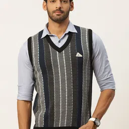 Monte Carlo Men Grey & Navy Blue Striped Sweater Vest-image-38