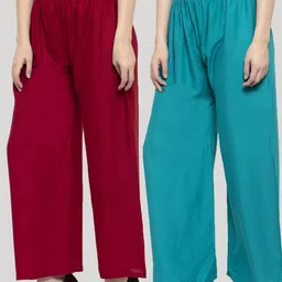 Clora Creation Women Maroon & Blue Pack Of 2 Straight Palazzos-picture-56