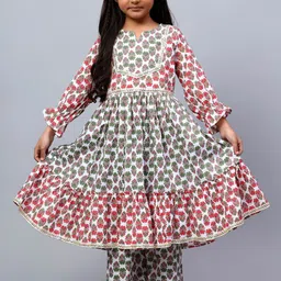 BAESD Girls Ethnic Motifs Printed Pure Cotton A-Line Kurta With Palazzos-image-22