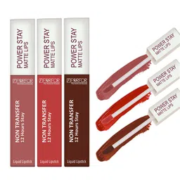 FORFOR Power Stay Set Of 3 Liquid Matte Lipstick-5ml Each-Cocoa Brown-Sandy Nude-Candy Red-7