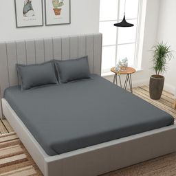 Story@home Charcoal Grey Solid 300 TC Cotton 1 King Bedsheet with 2 Pillow Covers-picture-33