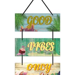 CVANU Green & Yellow Good Vibes Only Board Wooden Hanging Wall Decor-picture-13