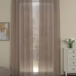 Taupe Polyester Solids 9ft Sheer Eyelet (2 pc) Long Door Curtains by ROSARAHOME-picture-36